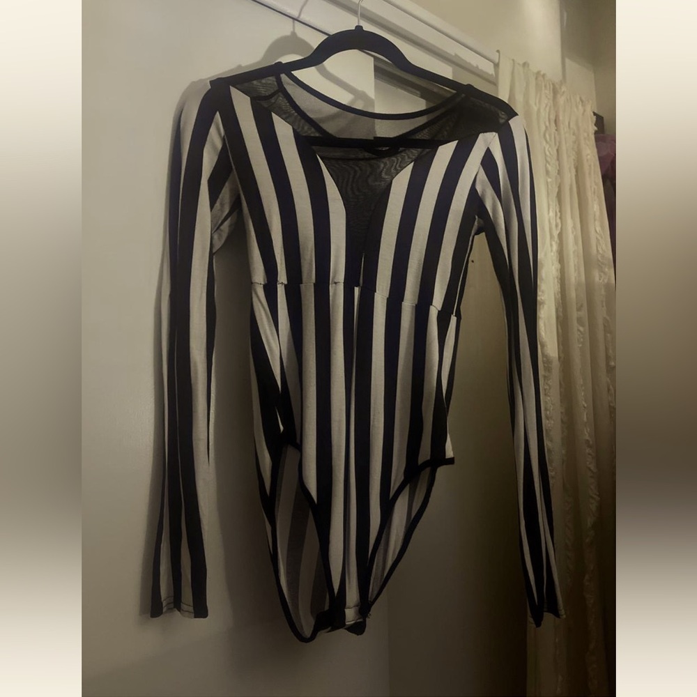 b&w bodysuit with mesh detailing